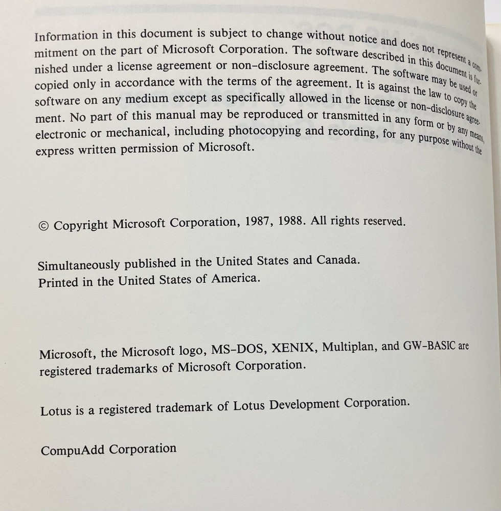 CompuAdd Microsoft MS-DOS User Guide User Reference Shell Guide (1988) Manual VG