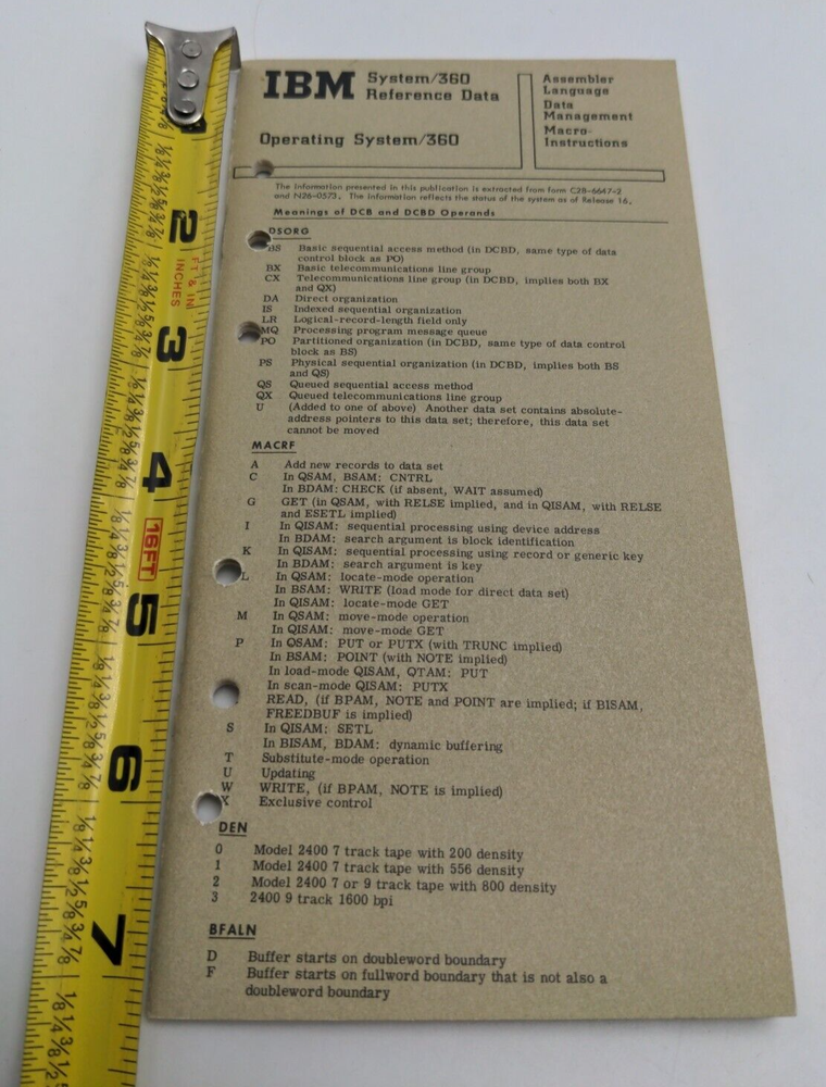 IBM System/360 Command Language Reference Data Booklet 1970s Vintage System360