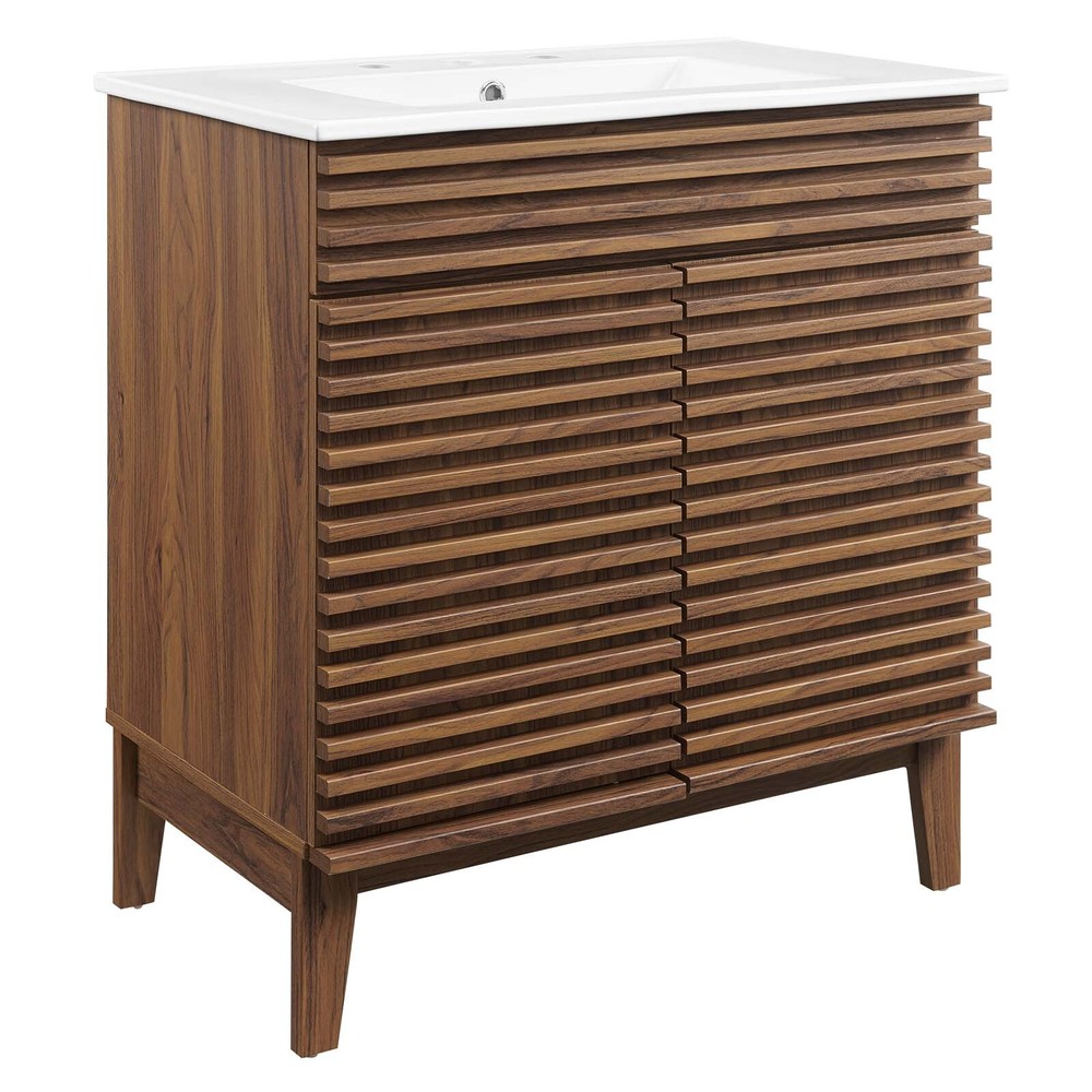 Modway Render 30" Bathroom Vanity With Sink in Walnut White