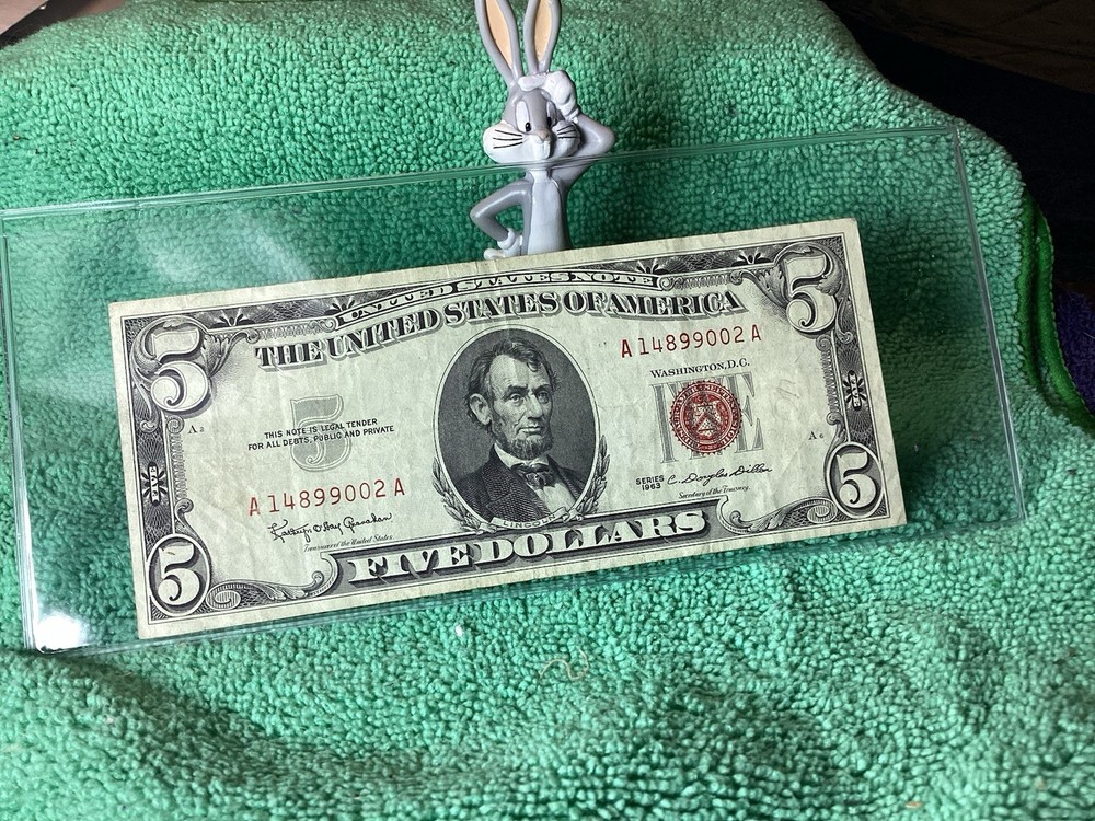 1963 $5 UNITED STATES 🇺🇸 NOTE 🎵 RED SEAL 🦭 BETTER GRADE