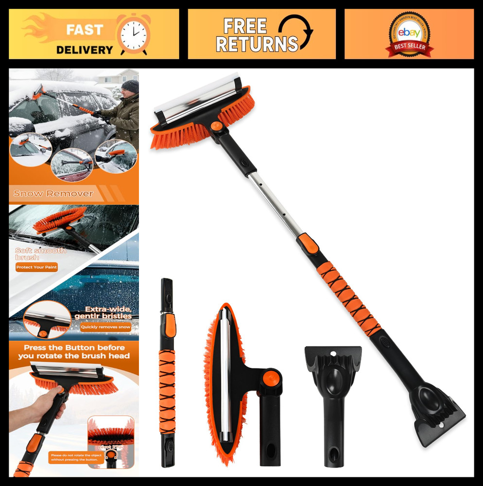 41" Extendable Ice Scraper & Snow Brush - 2-in-1 Car Windshield Tool, Ergonomic