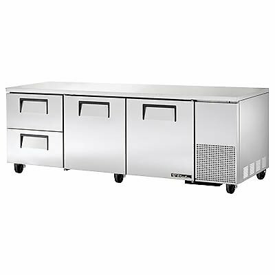 True TUC-93D-2-HC 93" Undercounter Refrigerator w/ 3 Sections, 2 Solid Doors,...