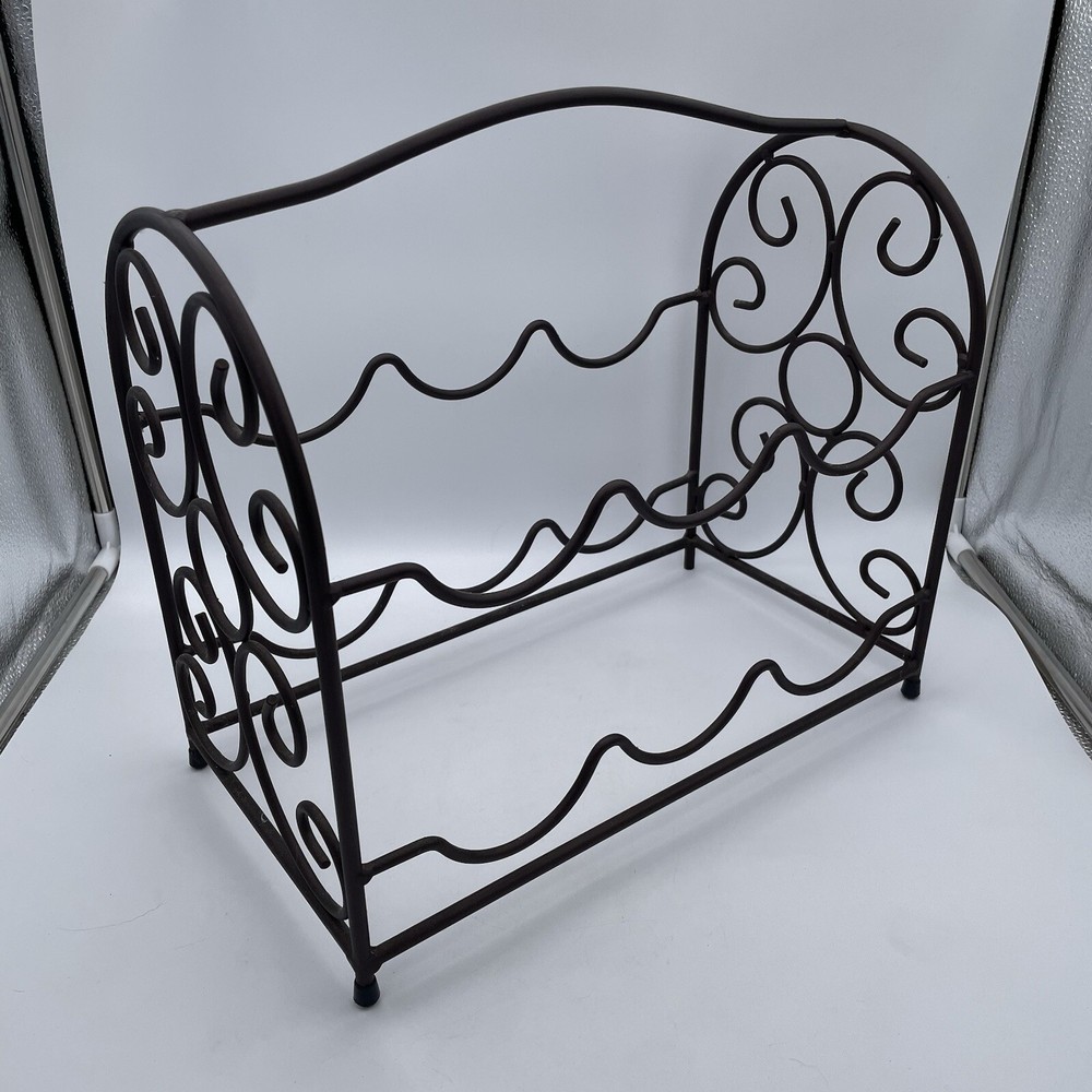 6 Bottle Wine Rack Rustic Scrolled Design Wrought Iron - Table, Bar, or Counter