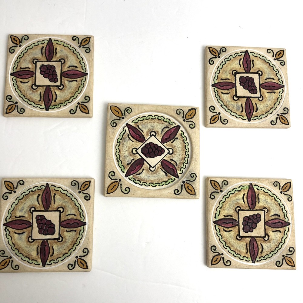 5 Piece Ceramic Coaster Set for a Wine Bottle and 4 Glasses