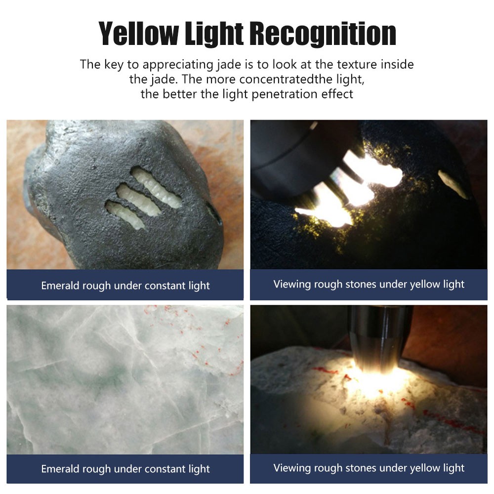 White Yellow BLUE UV Light Work LED Flashlight Torch Gemologist Tool USB Chargin