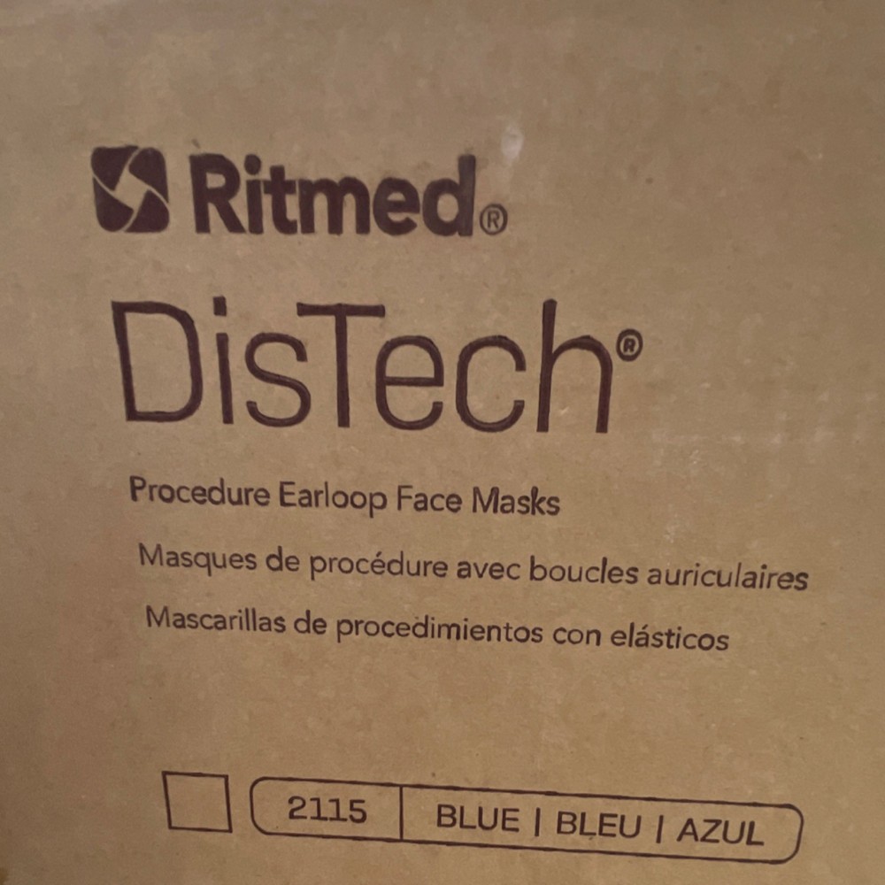 Ritmed DisTech 2115 Procedure Earloop Face Masks ASTM Level 2 Blue