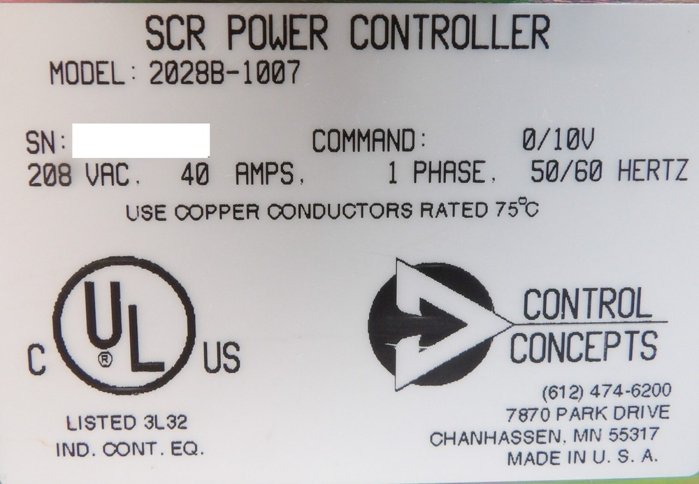 Control Concepts 2028B-1007 SCR Power Controller Module Working Surplus