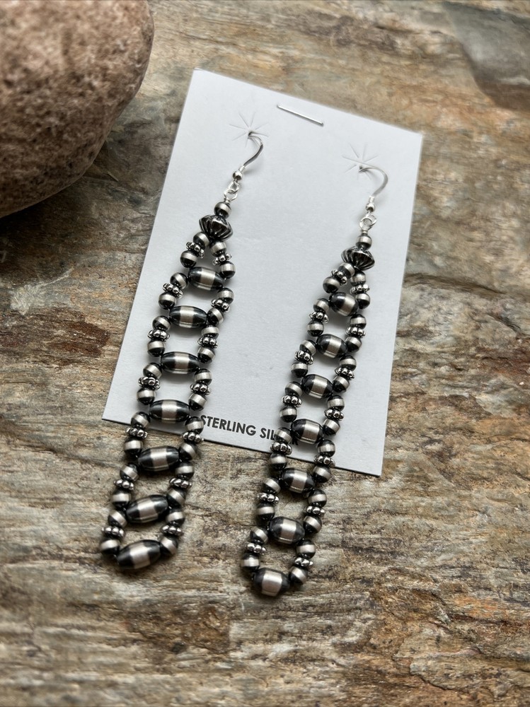 Sterling Silver Pearls Bead Earrings.