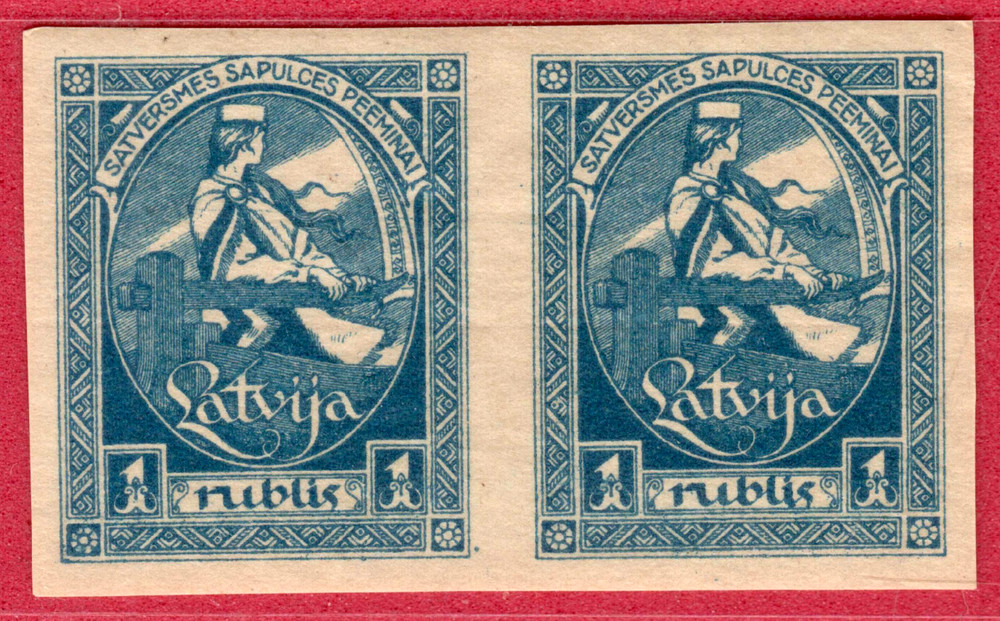LATVIA 1 rublis 1920 imperf. pair. Sc. 71b MINT 8537