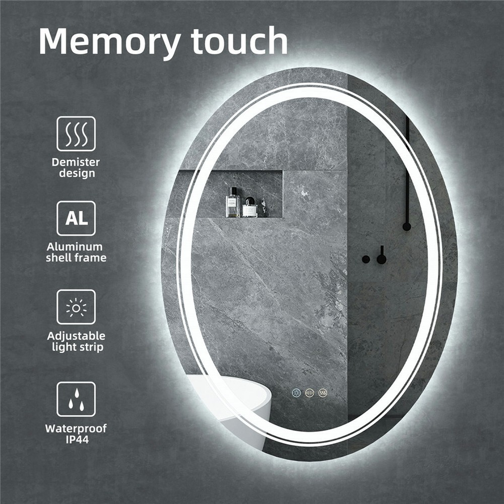 Large Bathroom Vanity Mirror Oval Wall Frameless Bight LED Lighted Makeup Mirror