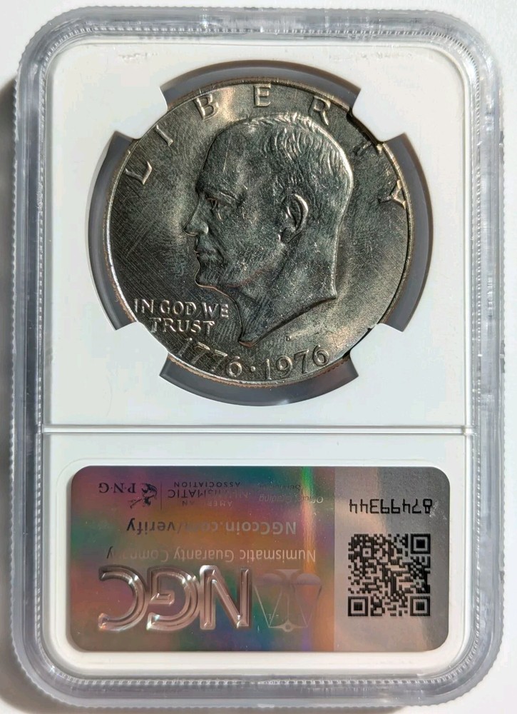 1976-D Eisenhower Dollar IKE NGC MS-65 Reverse Struck Thru Mint Error Through