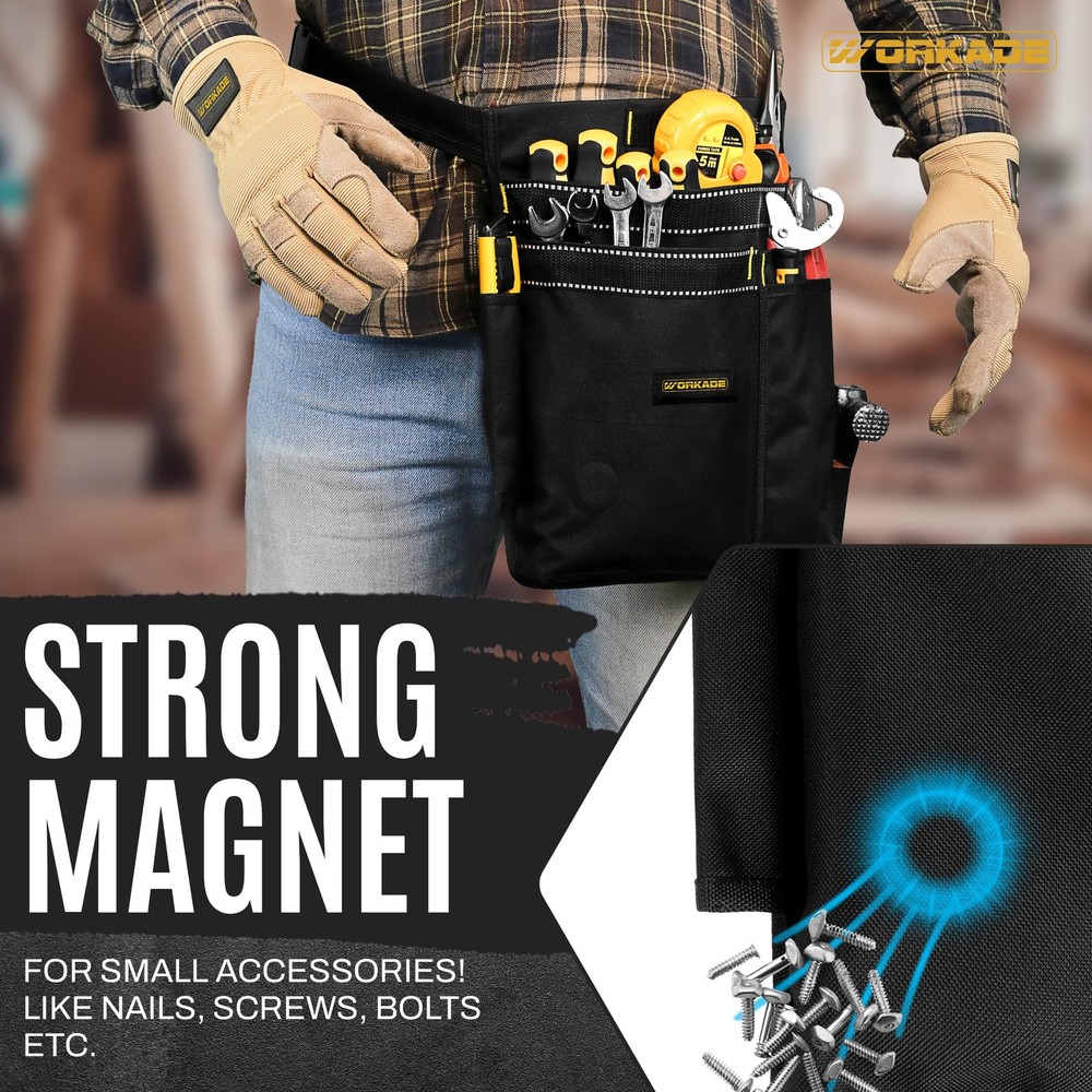 WORKADE Magnetic 8-Pockets Single Side Tool Belt for Men & Adjustable, Grey