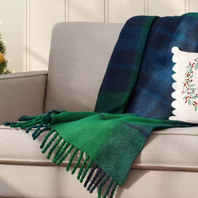 Woven Plaid Throw Blanket Dark Green - Threshold