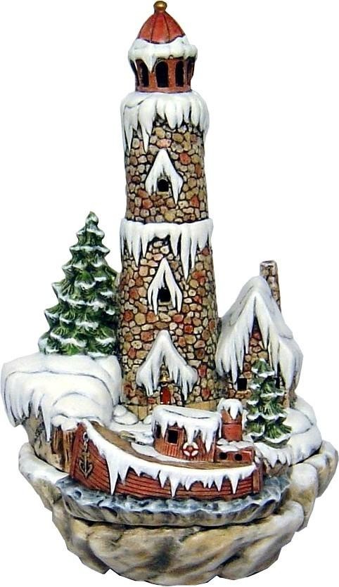 Icy Lighthouse Scene w/ light kit  ceramic bisque