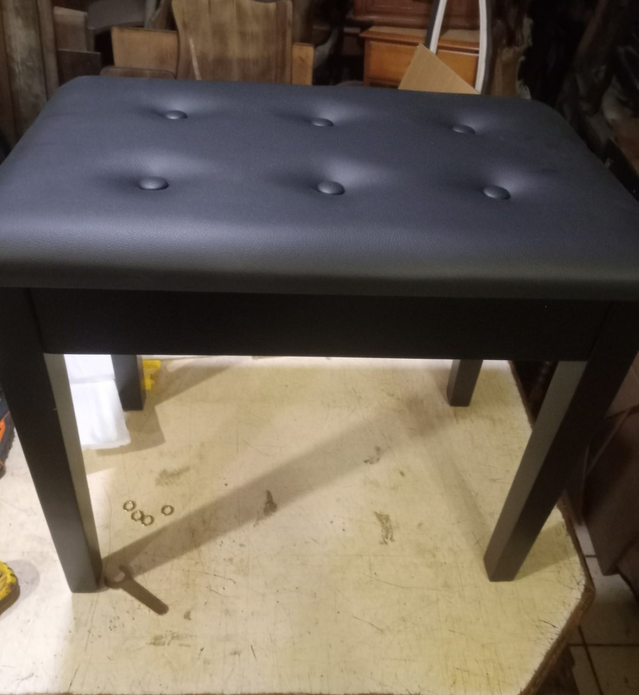 Black Button Vanity Bench / Piano Bench