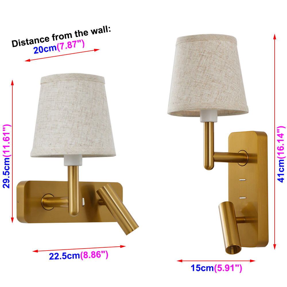 COB LED Luxury Reading Light Fixture E27 Bulb Rotate Wall Lamp Spotlight Switch