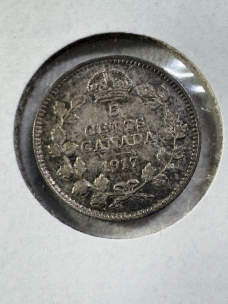 1917 Canada 5 Cents Small Silver Coin Cleaned