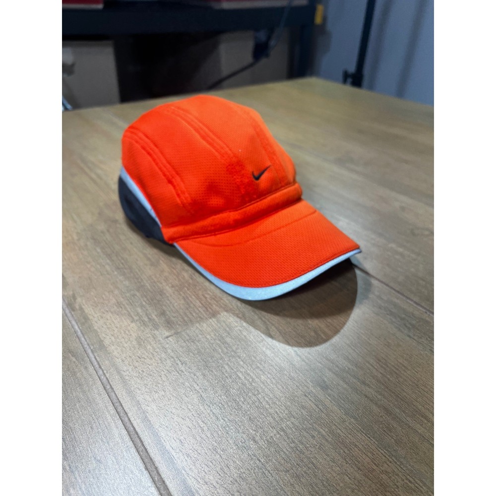 Vintage Nike Hat Cap Strapback Orange Tailwind 7 Panel Reflective Tennis Cycling