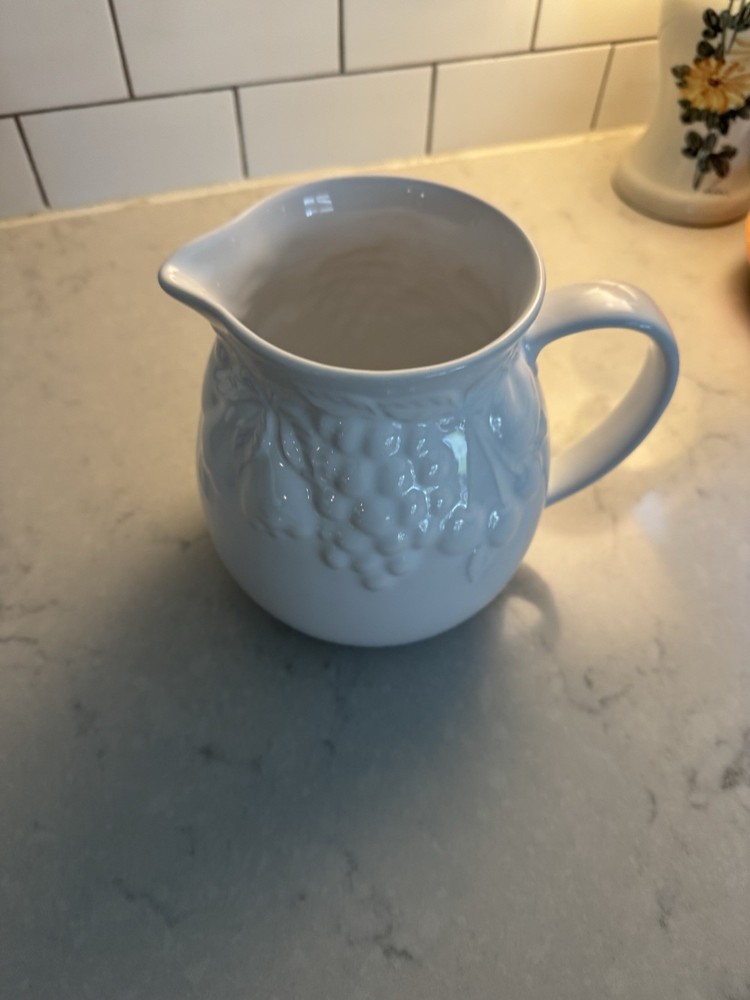 Harry & David Pitcher All White with Fruit Design