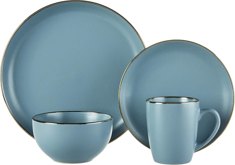 Pfaltzgraff Dinnerware Set 16-Pc Casual Blue Stoneware Dishwasher Safe