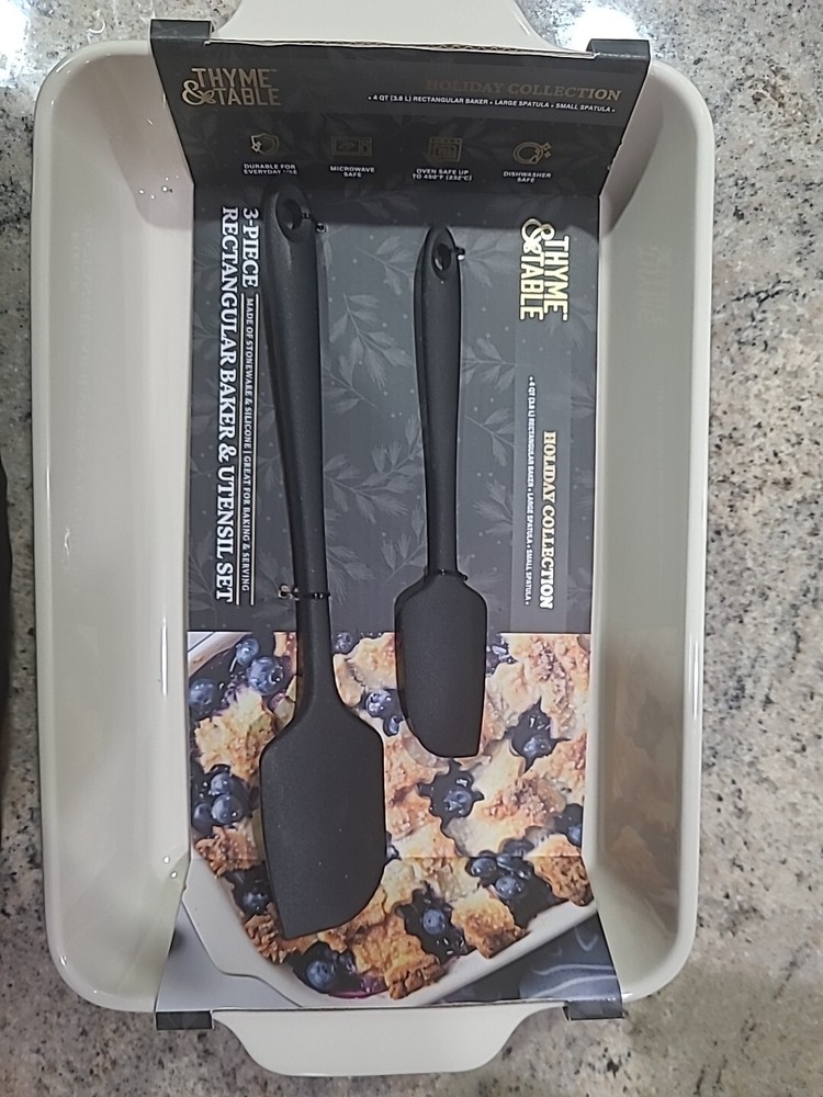 Thyme And Table Holiday Collection 3 Piece 4 Quart Rectangular Baker And Utensil