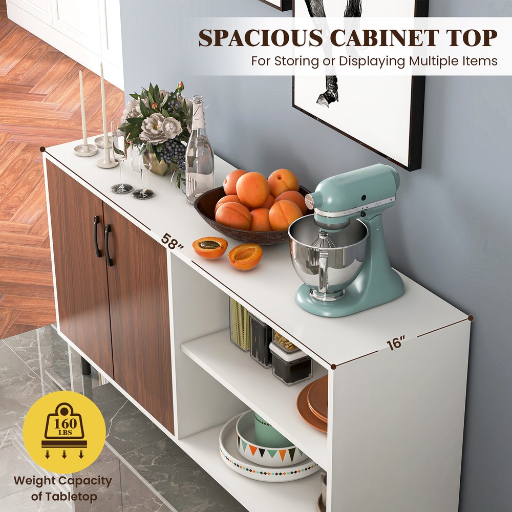 Modern Buffet Sideboard Kitchen Storage Cabinet w/ 2 Doors & Open Compartments