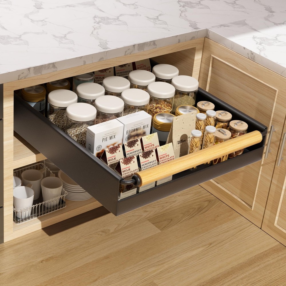 Pull Out Cabinet Organizer, 15.3'' Deep Expandable Slide Out Cabinet Organize...