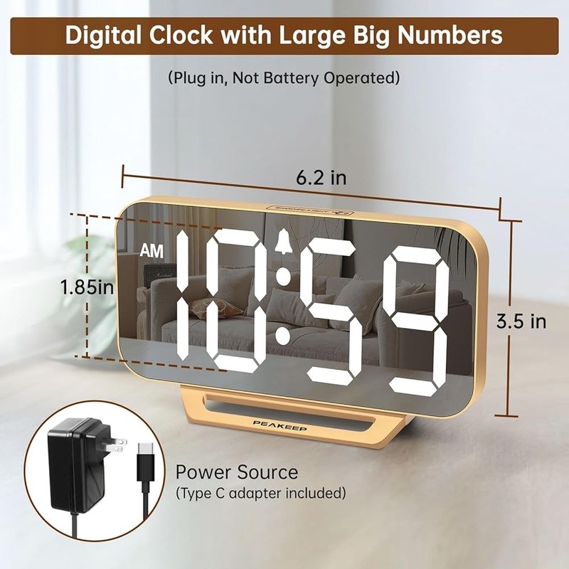 Digital Alarm Clock W/ Adjustable Brightness Loud Volume Battery Backup Function