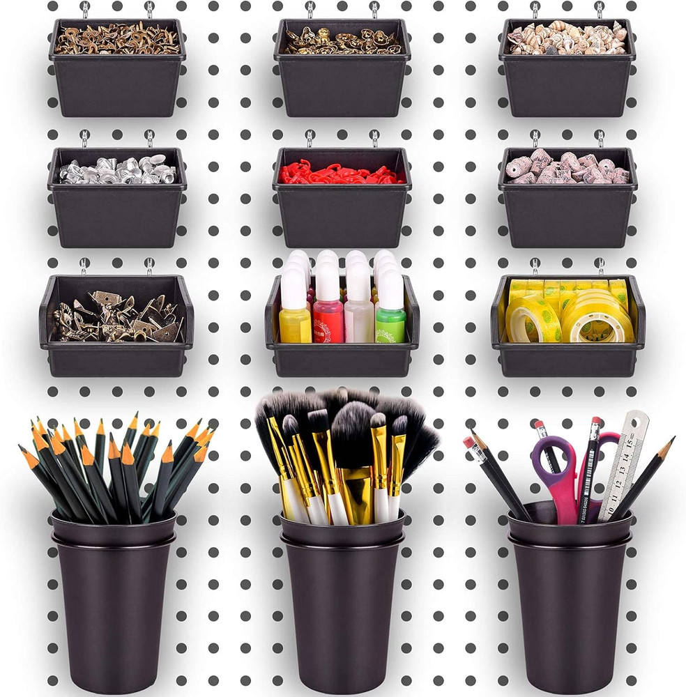 G.CORE 12 Pack Pegboard Bins Pegboard Cups with Hooks & Loops, Peg Board Hooks A