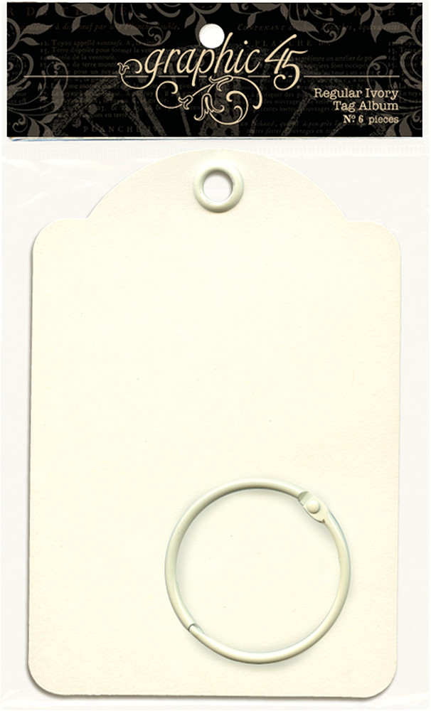 Graphic45 IVORY REGULAR TAG ALBUM (9) TAGS & BINDING RING scrapbooking