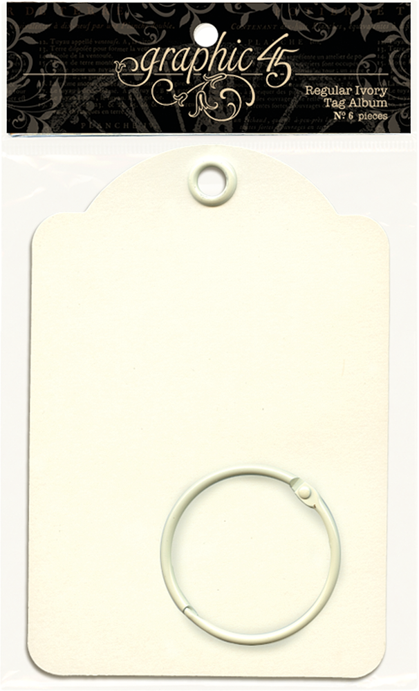 Graphic45 IVORY REGULAR TAG ALBUM (9) TAGS & BINDING RING scrapbooking
