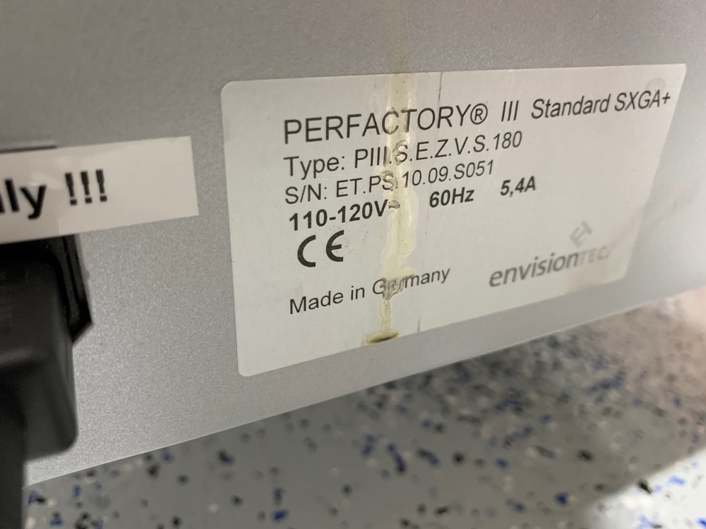 Envisiontec Perfactory III Standard SXGA+ High Resolution 3d Printer $110k MSRP