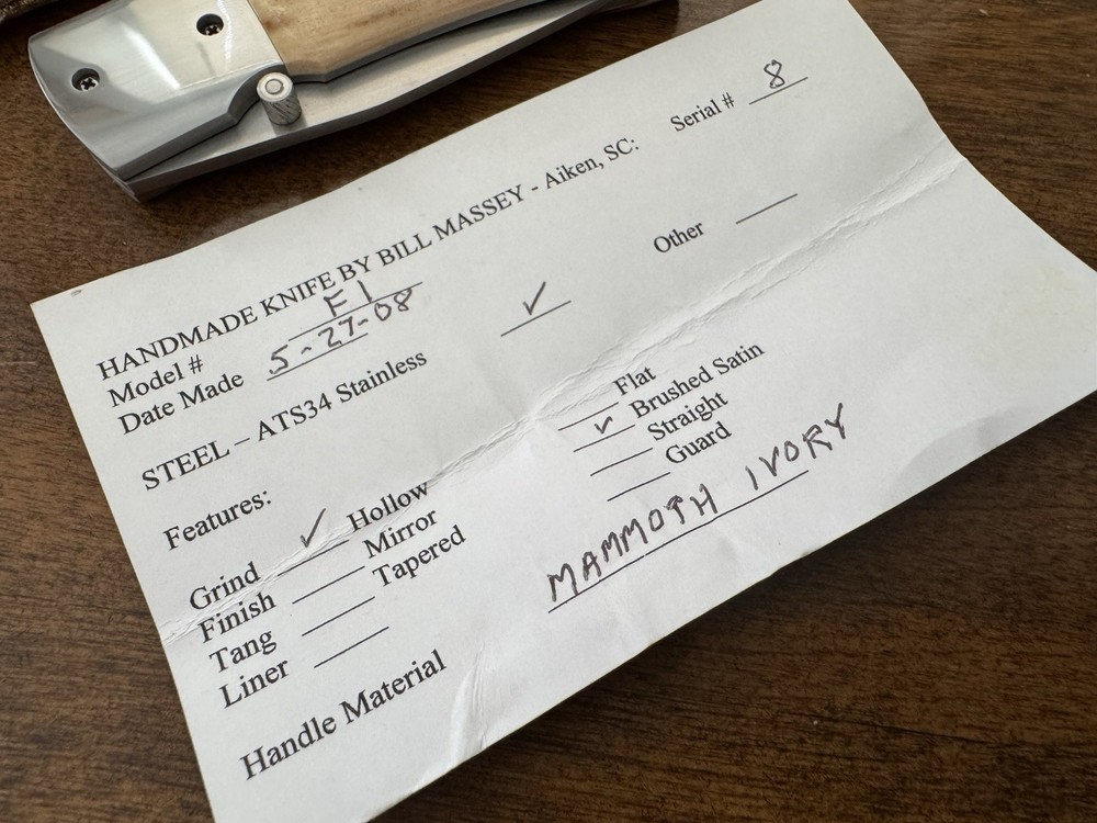 Bill Massey Custom Folding Knife ATS-34 Blade Nice Handle