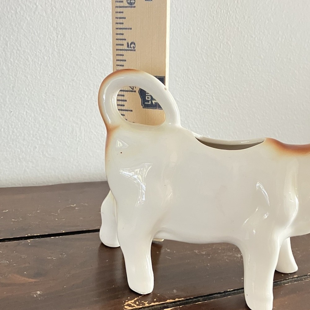 Pottery Barn Ceramic Cow Creamer Brown White Tail with Handle