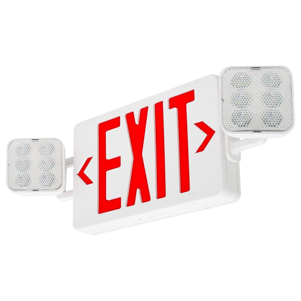LED Combo Exit Sign Emergency Light, Double Sided with Two LED Flood Lights, ...