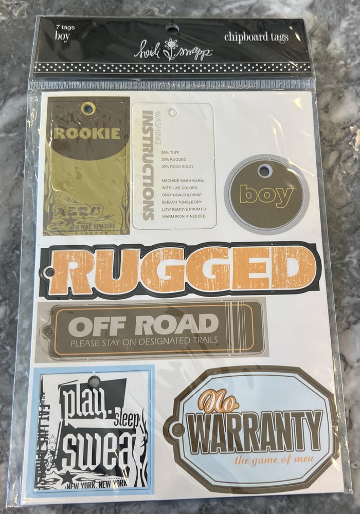 Heidi Swapp- Chipboard Tags - Boys/Rugged (7 Piece)