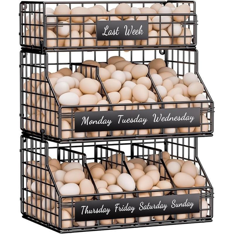 3 Tier Stackable Egg Organizer W/ Dividers Labels Fresh Egg Storage Countertop