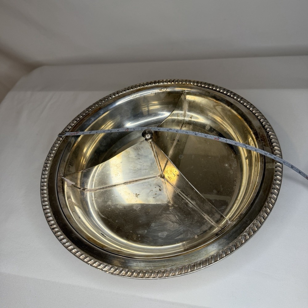 Vintage Silver Plate Divided Two-piece Serving Bowls w/Raised Scroll Edge