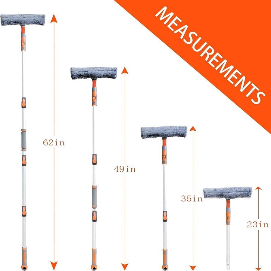 Window & Solar Panel Cleaning Tools, 2-in-1 Squeegee w/ 62" Telescopic Pole