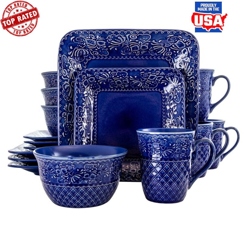 16 Pieces Square Dinnerware Set Stoneware Dishwasher Microwave Safe Baroque
