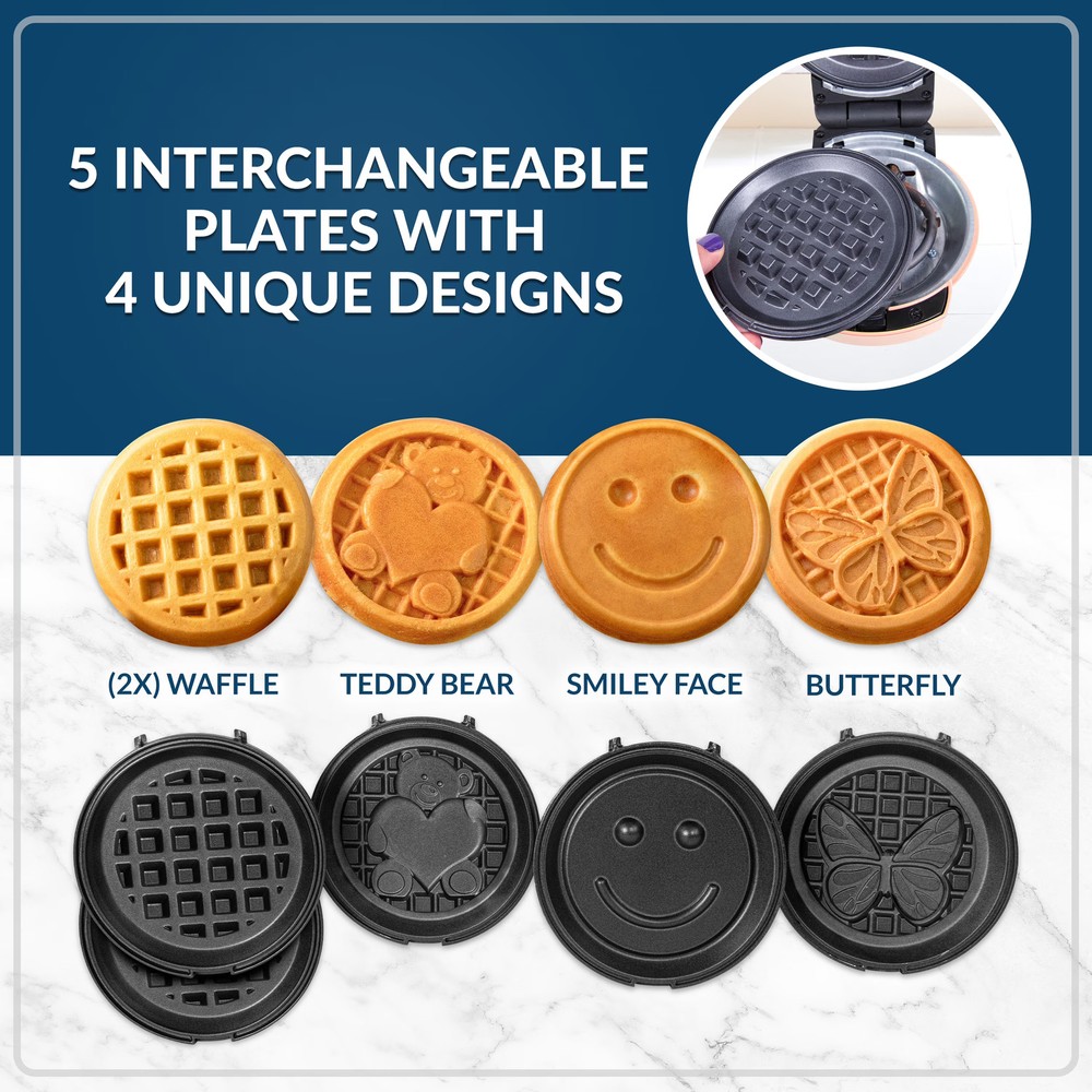MyMini 5 Plate Waffle Maker Bundle, 400 Watts, Peach
