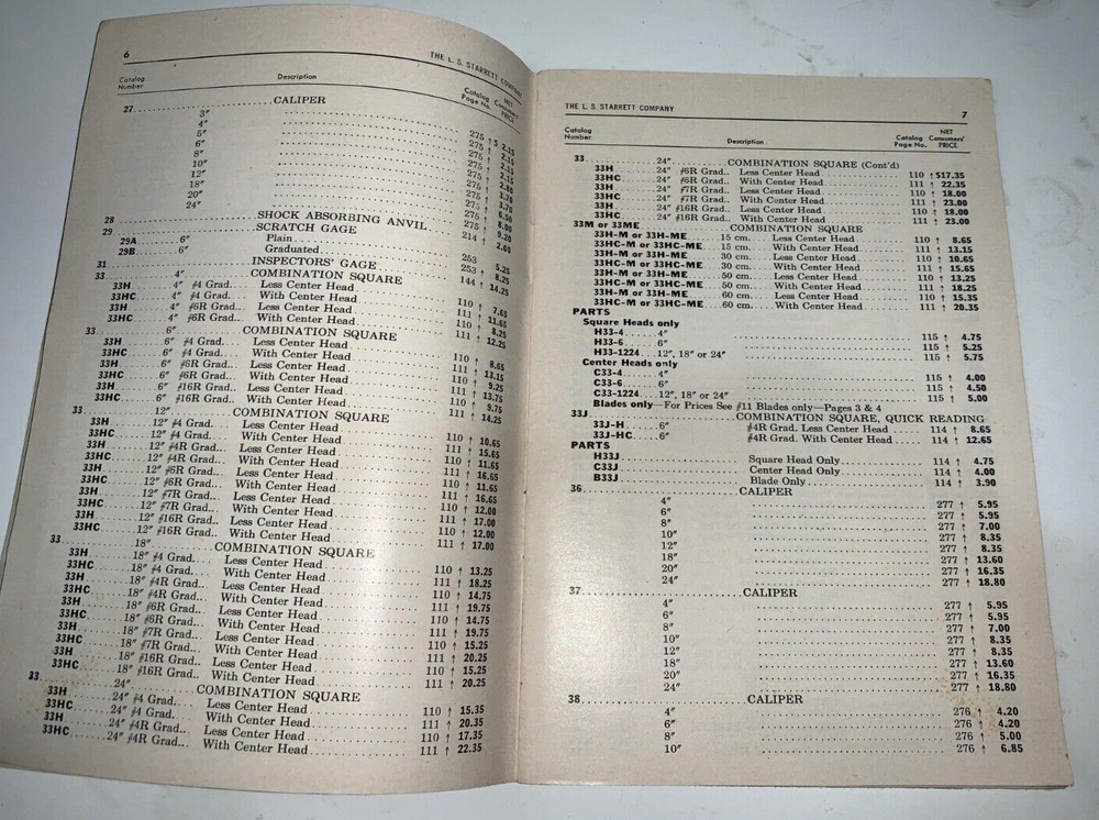 Starrett Precision Tools Price List, 1959