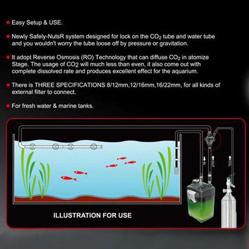 Fresh / Marine Tank External CO2 Atomizer System Diffuser For Hose 12/16mm