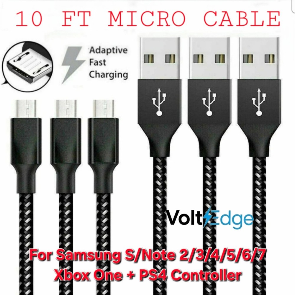 10FT Micro USB 3.0 Fast Charger Data Sync Cable Android Samsung S/Note 3/4/5/6/7
