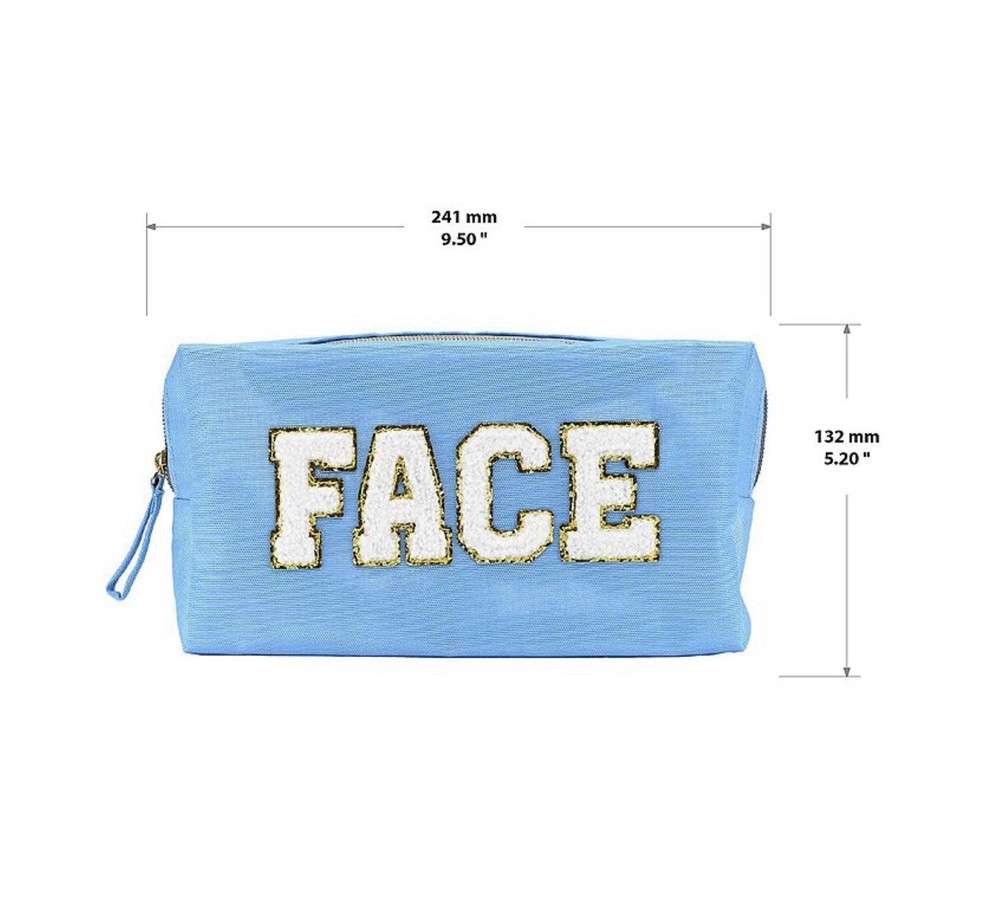 NWT Patch Cosmetic Bag Pouch Face Blue