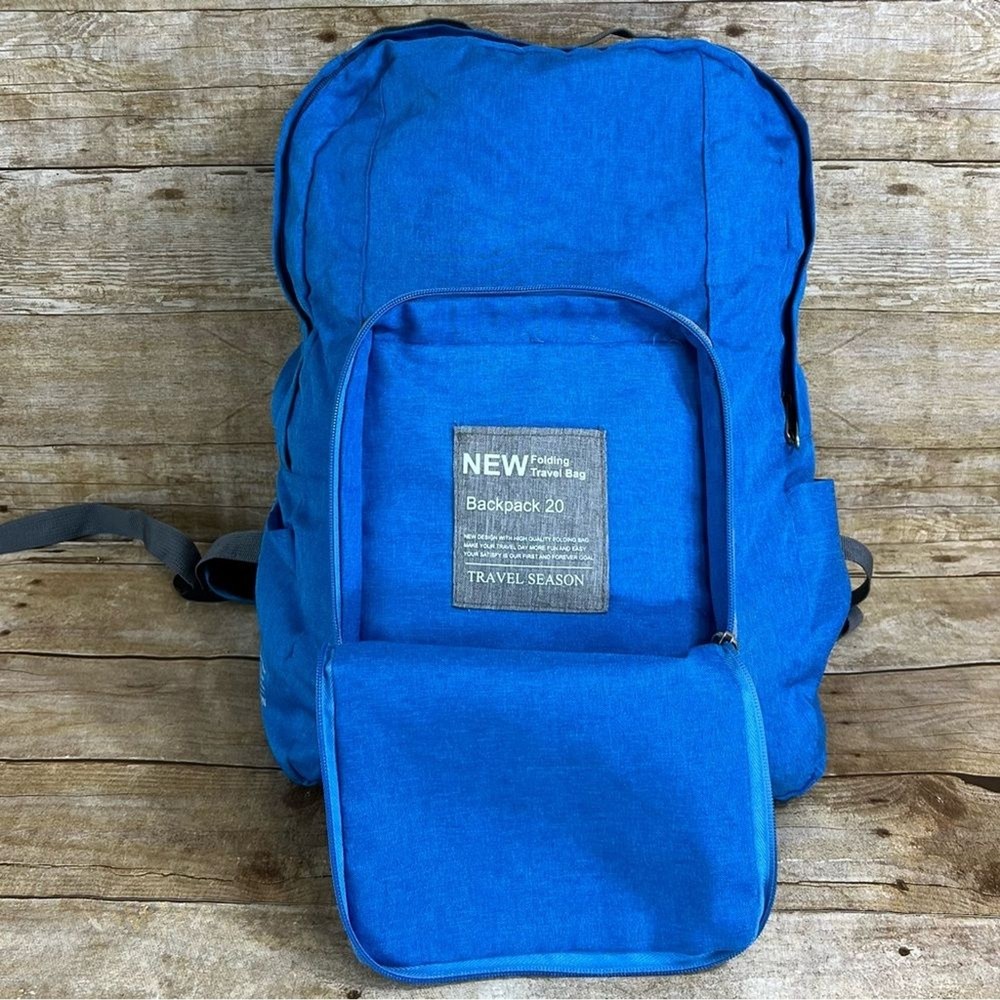 Travel Season Folding Backpack 20 Blue Grey Lightweight Packable Daypack Bag