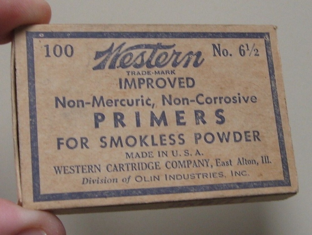 2- Olin Western Improved Non-Mercuric Primers Smokeless EMPTY Boxes + Inserts