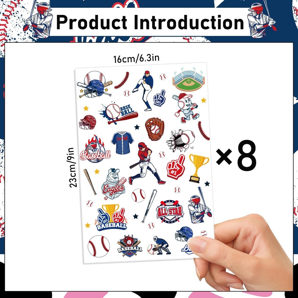 Gameza Baseball Temporary Tattoos - 200+ 9" x 6.3",