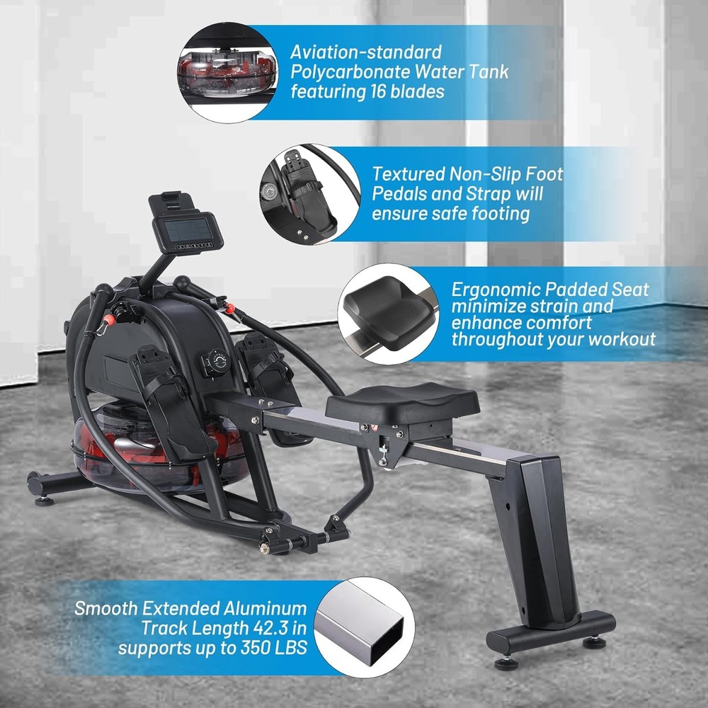 Magnetic Rowing Exercise Machine Workout W/ 16 Levels Adjustable Dual Resistance