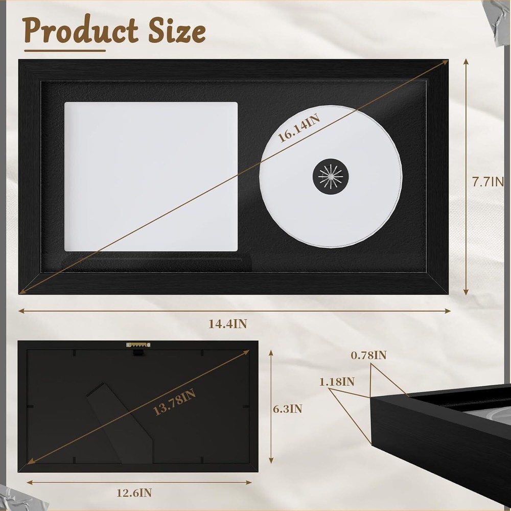 CD Display Frame, 14.4" X 7.7", Solid Wood, Self Standing, Home Decor
